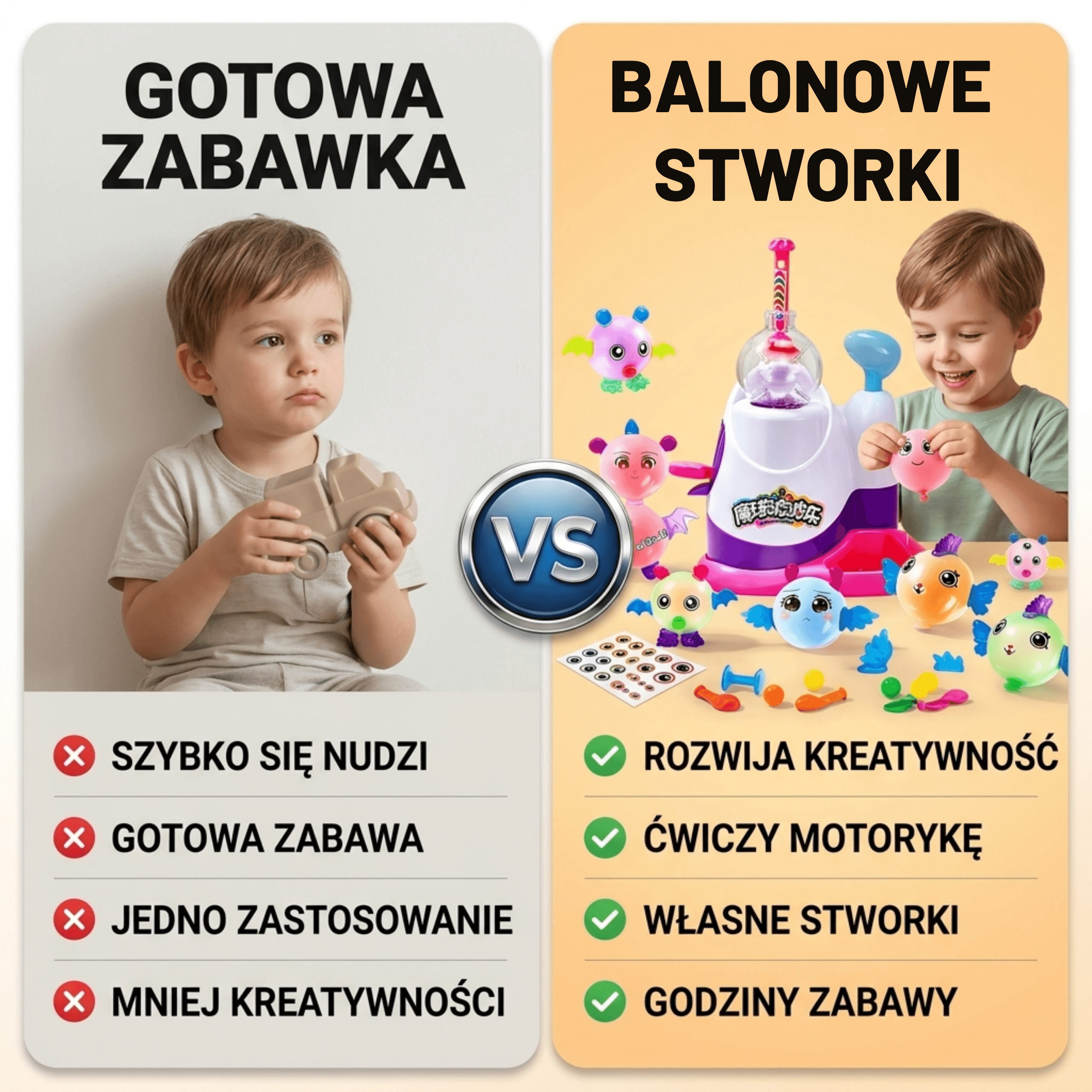 Zestaw do robienia balonów BALONOWE STWORKI
Zestaw: Pompka + 36x Balony + 143x Akcesoria do zdobienia