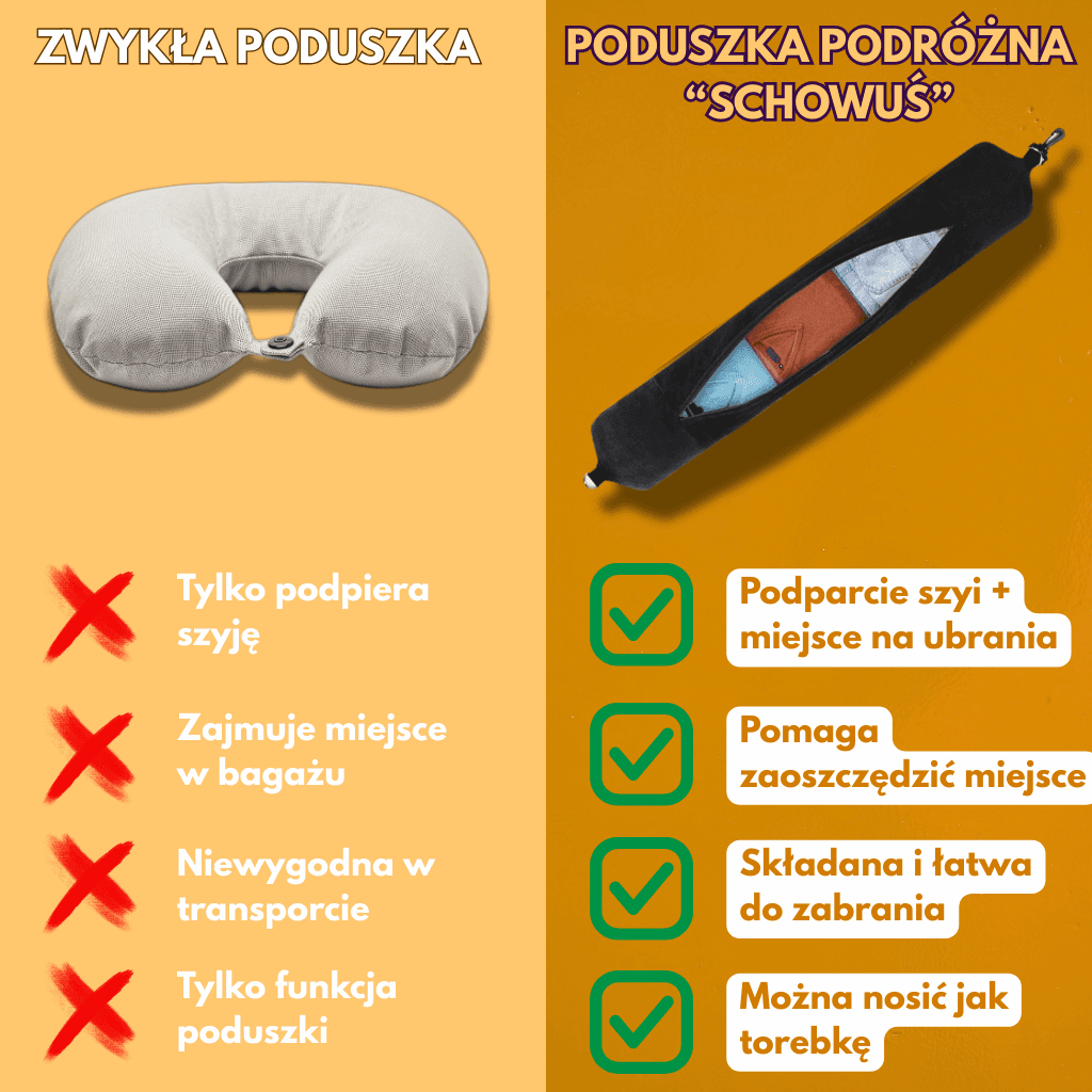 Schowuś - Pojemna Poduszka Turystyczna