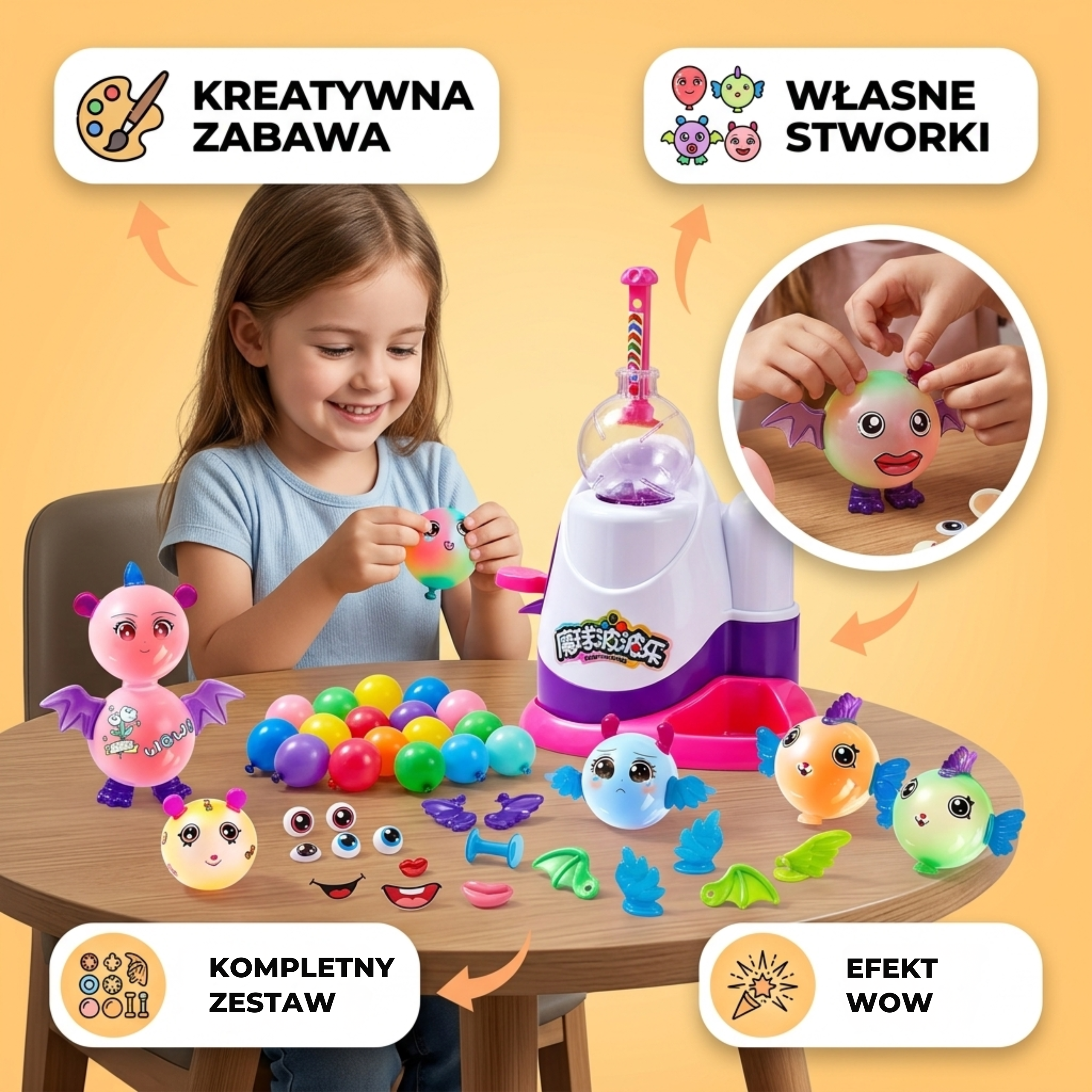 Zestaw do robienia balonów BALONOWE STWORKI
Zestaw: Pompka + 36x Balony + 143x Akcesoria do zdobienia